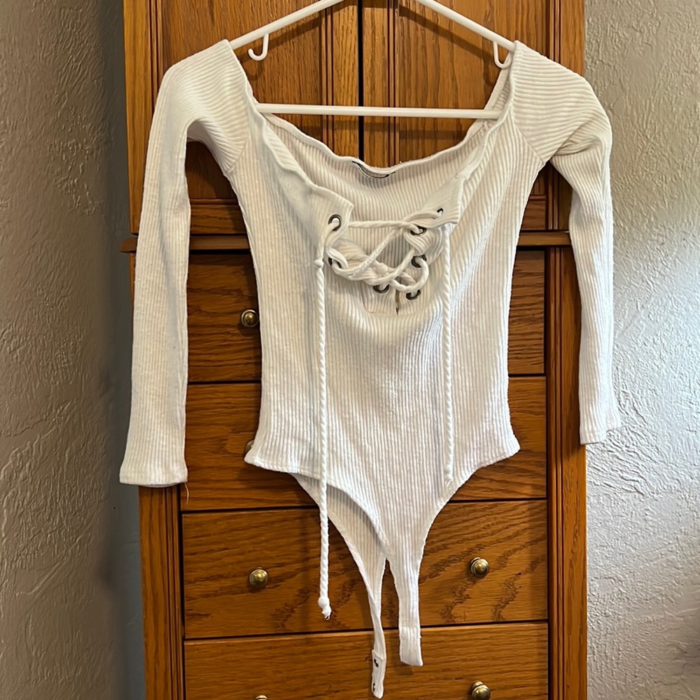 White, off the shoulder, body suit